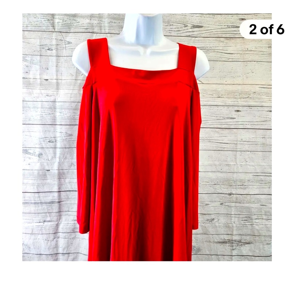 Joseph Ribkoff Red Cold-Shoulder Square Neck Blouse